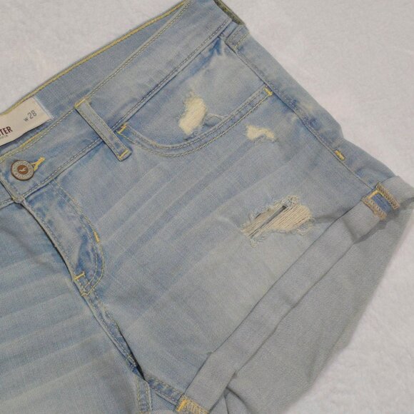 Hollister Distressed Denim Shorts–Light Wash Folded Hem Cutoffs | Size 7 W28 Y2K - Picture 7 of 7